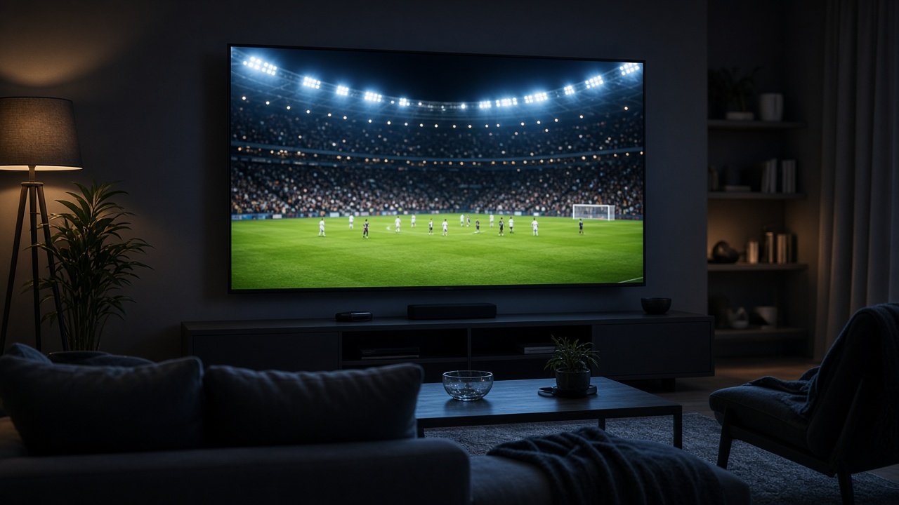 Living room watching live sport on a large TV